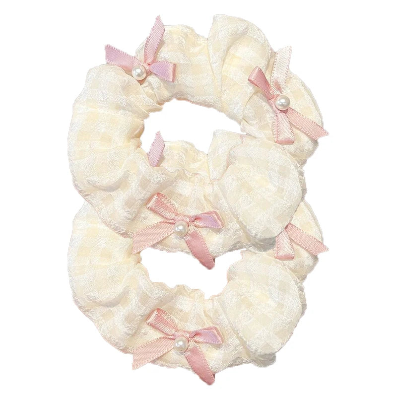 Sweet Satin Checkerboard Bow Hair Tie Women Ponytail Cute Hair Ring Fashion Hair Accessories
