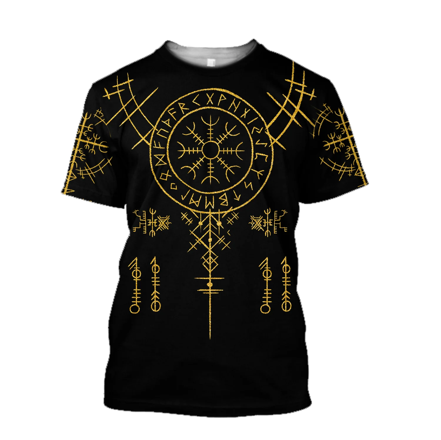 Summer 2022 Viking Mystic Ancient Symbol Charm with Men's Printed T-shirt O Neck Short Sleeve Oversized Loose Street Casual Top