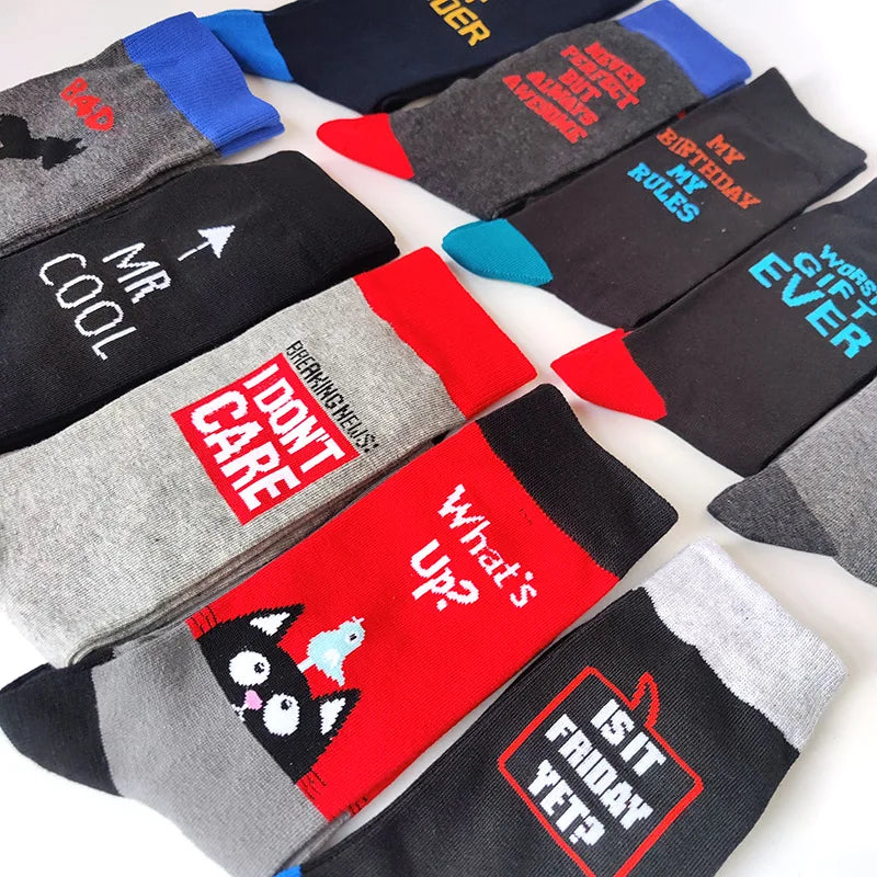 New 15 Style Letters Socks Men Novelty Funny Socks Trend Street Long Socks