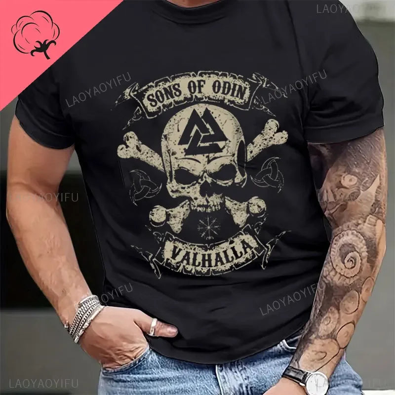 Viking Blood High Quality 100% Cotton T Shirt Men Short Sleeve Viking Legend T-Shirt Retro Classic Tee Shirt Valhalla Odin Tops