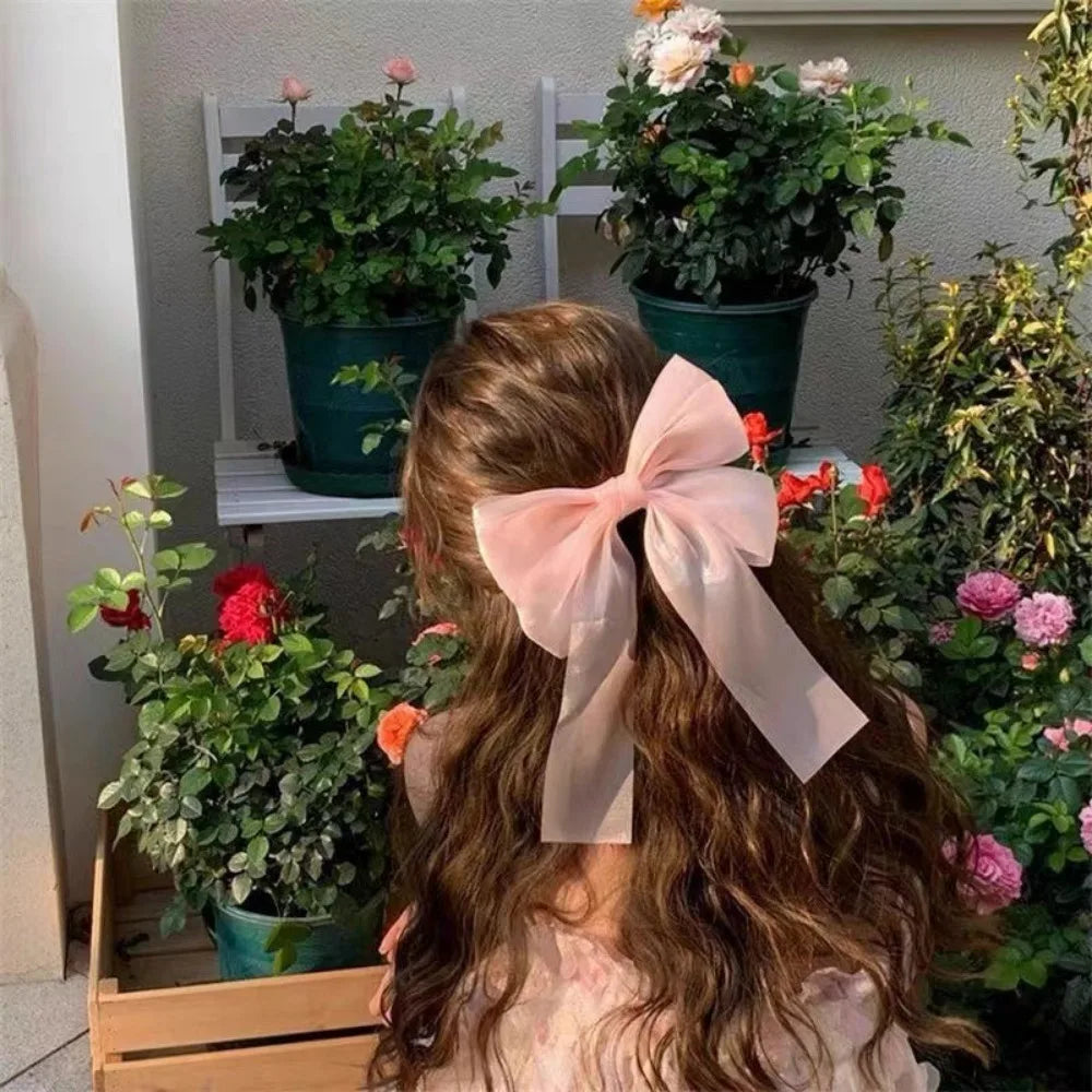 Sweet colors Shining Satin Bowknot Hair Clip Big Ribbon Bow Barrette Solid Color Scarf Hairpin Ponytail Clip Hair Accessories