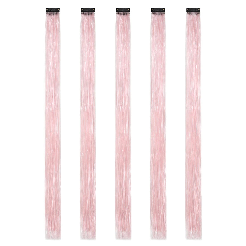 Clip in Hair Tinsel Synthetic 22 Inch Colorfull Tinsel Hair Extensions 5Pcs/Pack for Women Girls Party Christmas New Year Gift