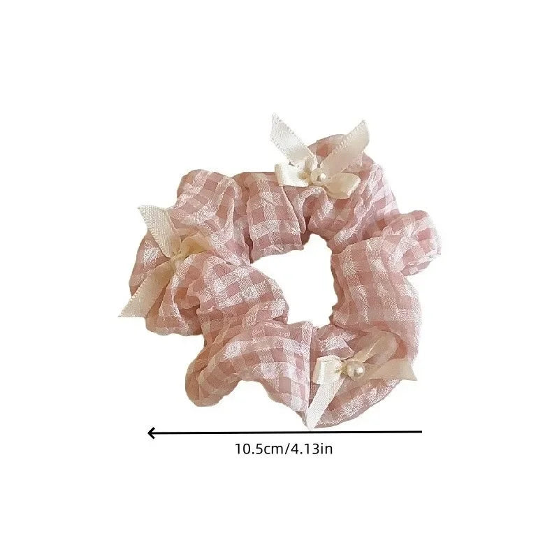 Sweet Satin Checkerboard Bow Hair Tie Women Ponytail Cute Hair Ring Fashion Hair Accessories