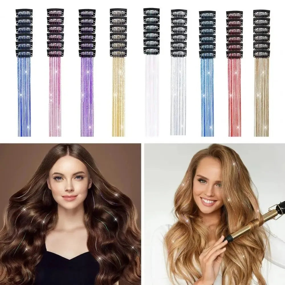 Fashion Highlights Clip Clip in Hair Extensions Colored Shiny Hair Tinsel Fairy Hair Synthetic Hair Highlights Girls