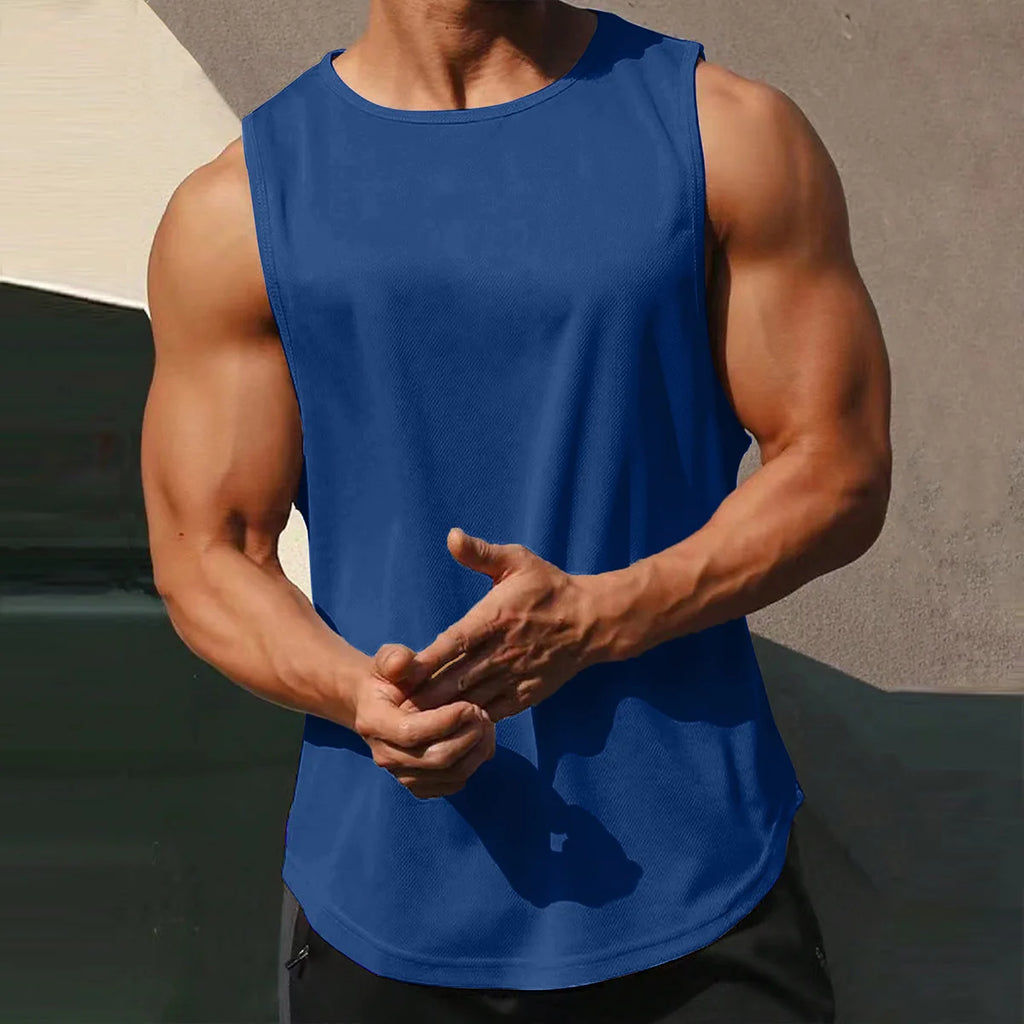 Men's Gym Clothing Summer Fitness Cotton Tank Top Men Jogging Bodybuilding Sleeveless Shirt Breathable O-Neck Casual Muscle Vest