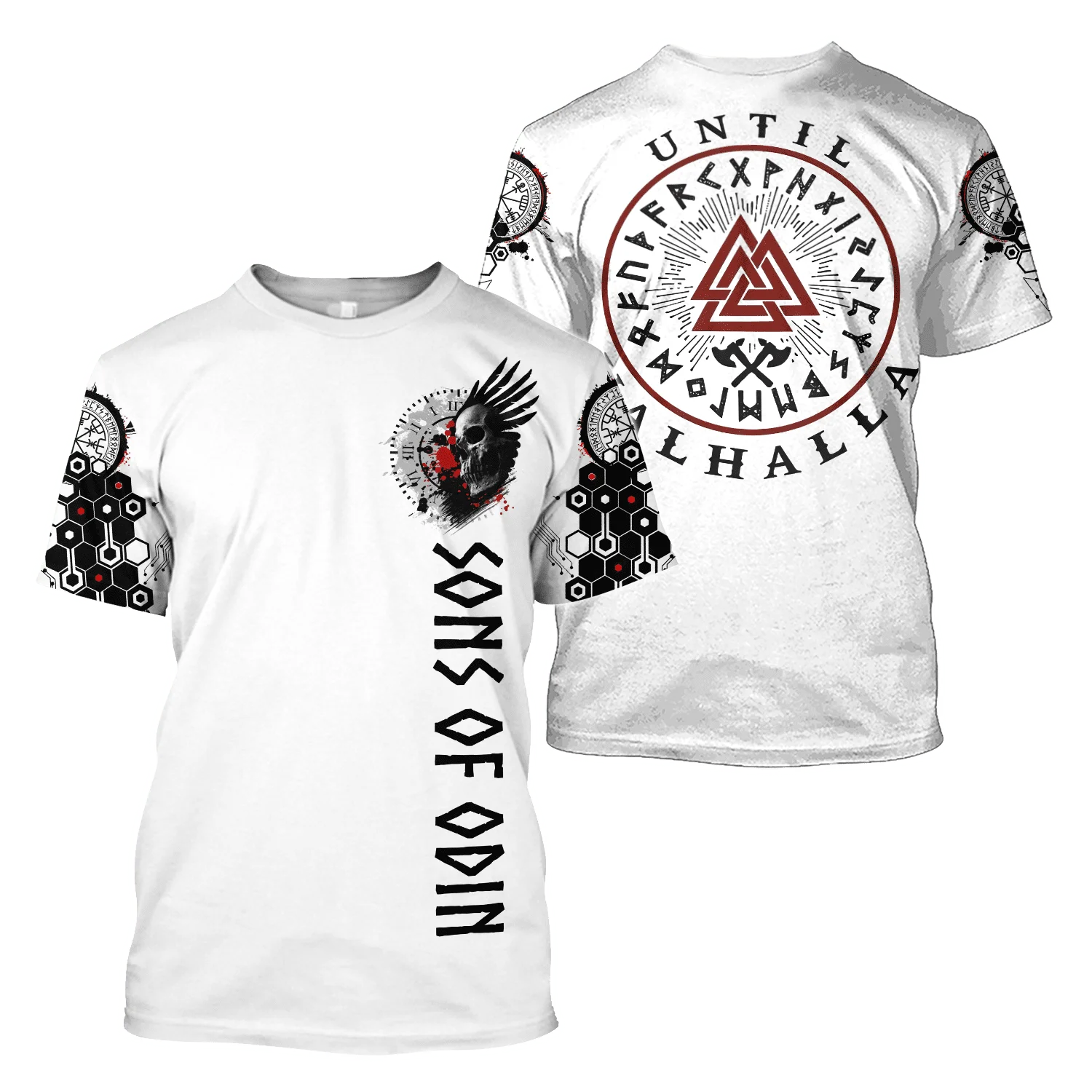 Summer 2022 Viking Mystic Ancient Symbol Charm with Men's Printed T-shirt O Neck Short Sleeve Oversized Loose Street Casual Top