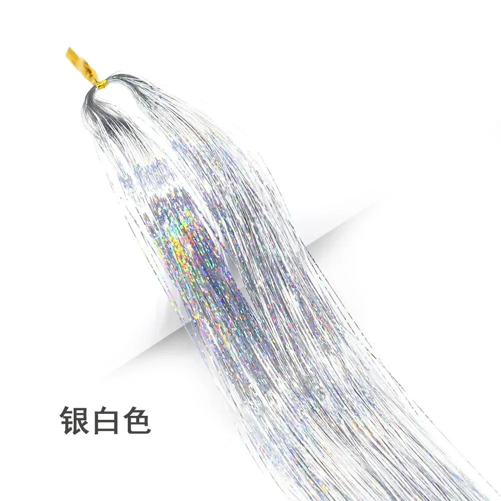 Shiny Sparkle Hair Tinsel Kit Rainbow Women Colorful Glitter Bling Hair Extension Twinkle Hair Dazzles Accessories for Braiding