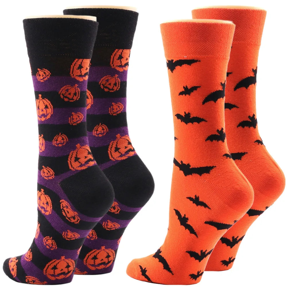 Halloween Socks Men Socks Pumpkin Devil Socks Cotton Socks Women Socks Wear-resistant Cartoon Socks Bat Socks