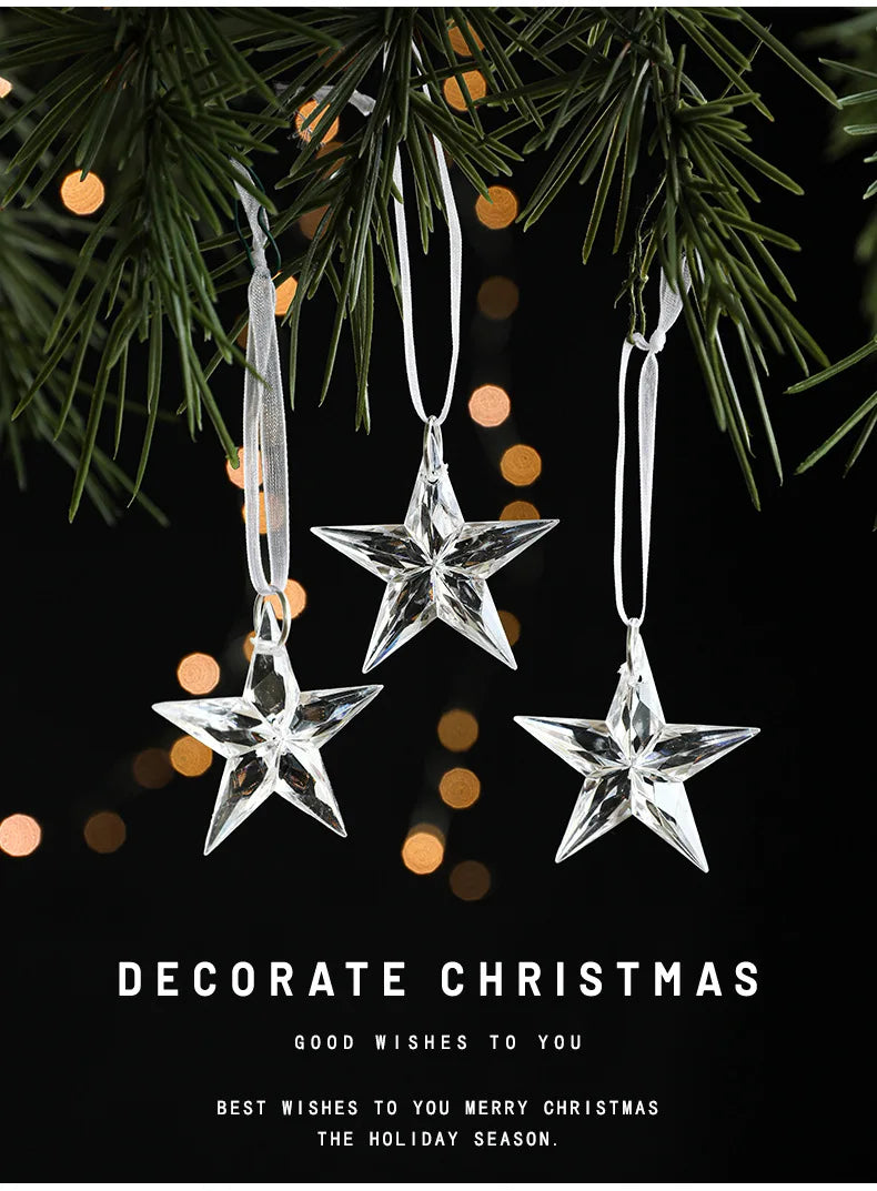 3pcs 2025 Christmas Decorations Christmas Transparent Snowflake Pendants Christmas Tree Home Decorations