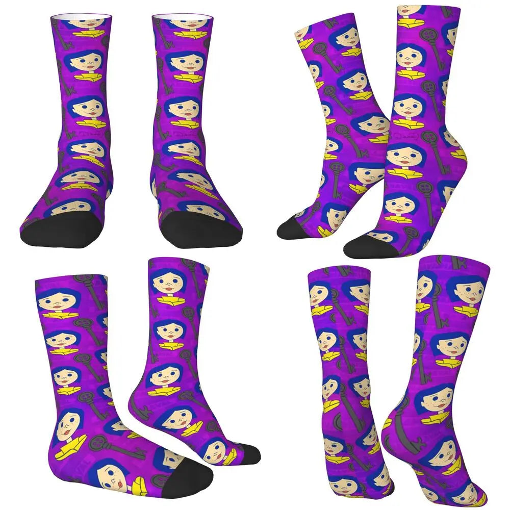 Coraline Horror Movie Stockings Design Funny Socks Autumn Non Skid Socks Couple Running Medium Soft Socks