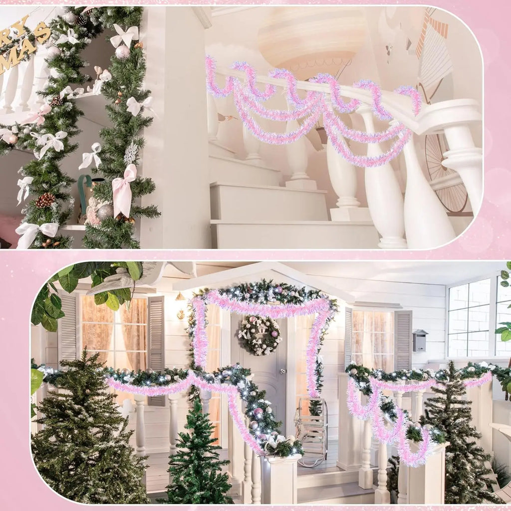 78.7inch Pink Tinsel Garland Shiny Metallic Glitter Party Decoration for Christmas Valentine Wedding Birthday Holiday Home Decor