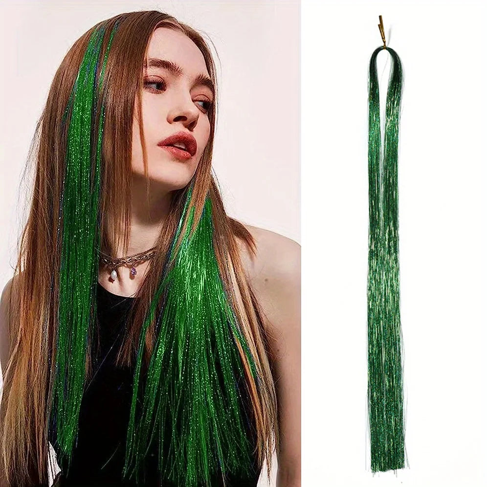 Glitter Tinsel Hair Extensions for Women and Girls Sparkling Shinny Fairy Hair Accessories for Christmas New Year Halloween