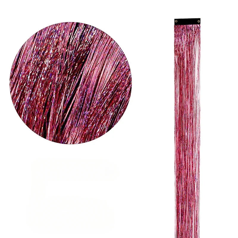 93cm Glitter Hair Tinsel Extension with BB Clips Laser Gold Silver Tinsel Hair Braided Girls Headwear Braiding Hair Decor Tools