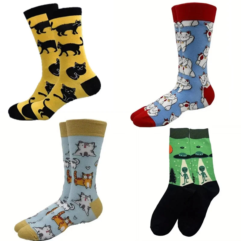 1pairs Sock Men's BLACK CAT  Happy Funny Personality Novelty Fashionable Funny Socks Gift Ideas for Novel