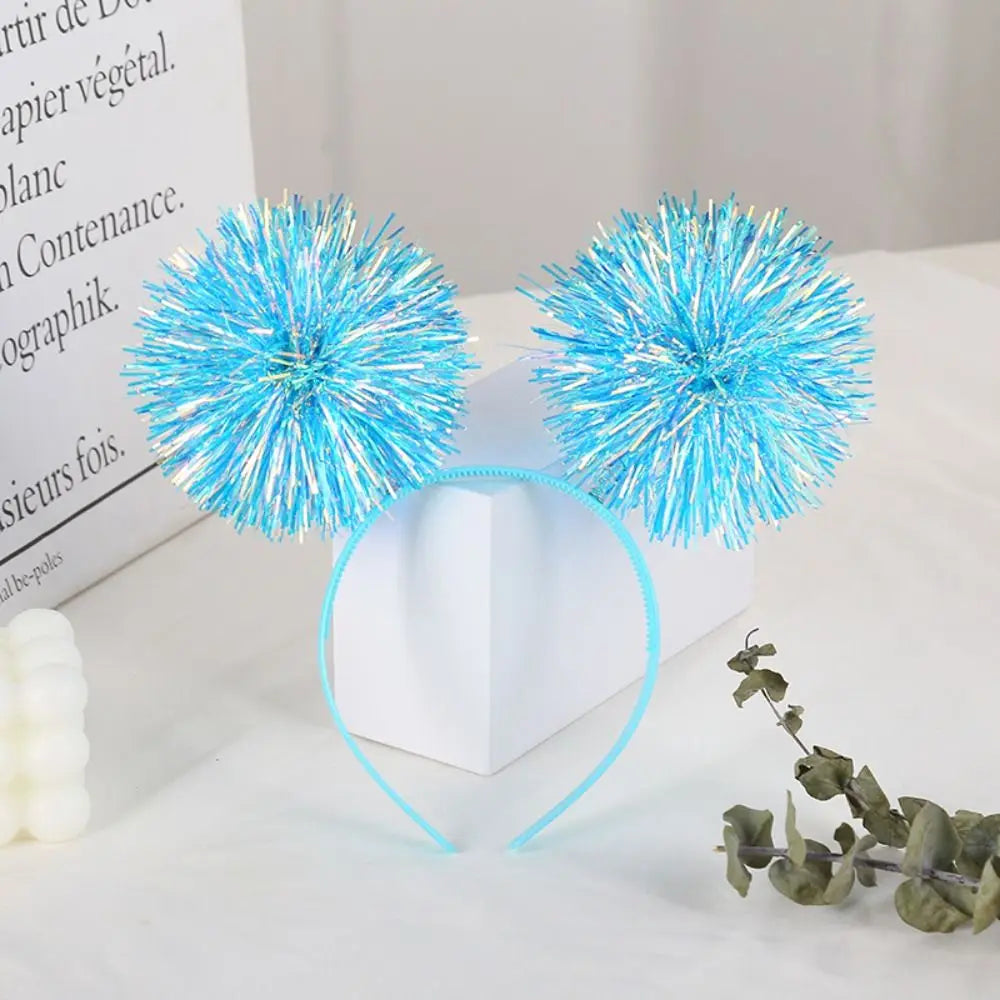 Trendy Bling Pom Pom Headband Cute Giltering Tinsel Headband Colorful Pompom Ball Headband Women Girls Pink