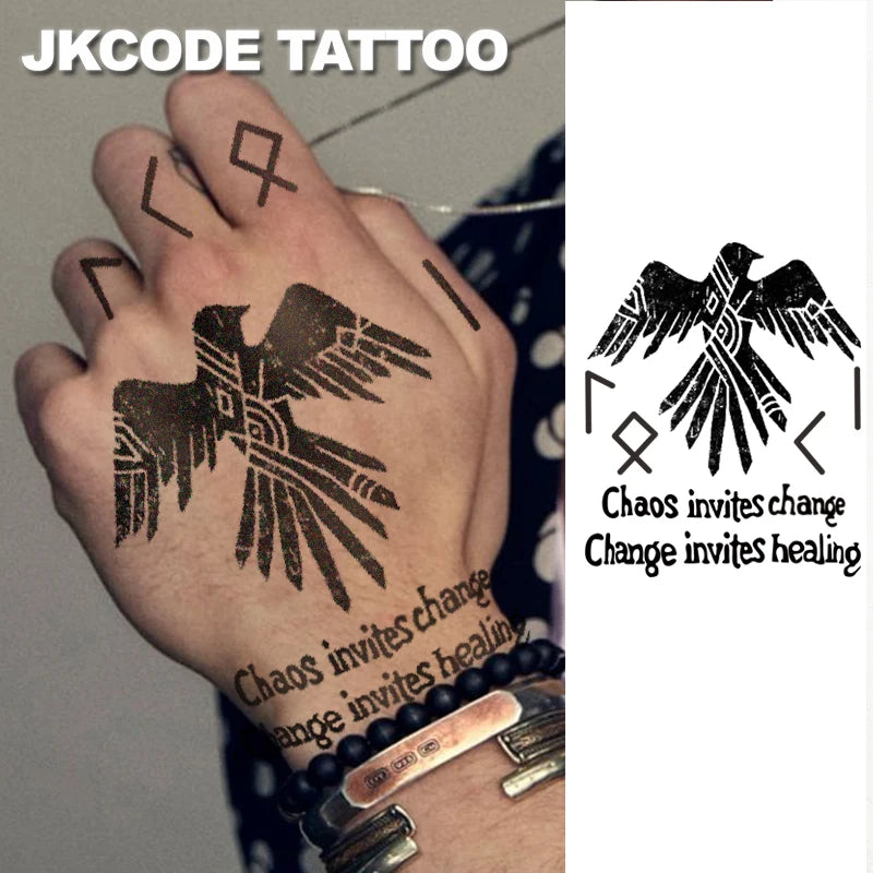 Waterproof Viking Ravens tattoo Semi-permanent Tattoos,Cryptic Symbol Temporary Tattoos,Lasts 1-2 Weeks, Tattoos For Man