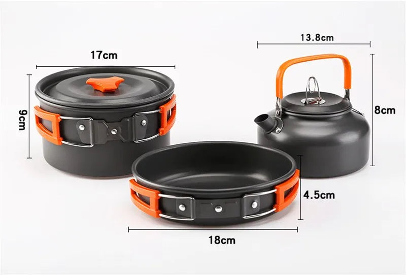 Sevenstar High Quality 2-3 Person Hiking Accessories Portable Outdoor Camping Kettle Pot Set With Swivel Carabiner