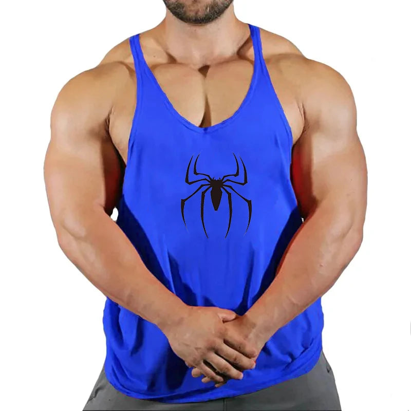 Spider Print Fitness Tank Top Fitness Shirt Muscle Men's Single Tank Top Men's Sleeveless Sweatshirt Men's Tops Fitness Clothing