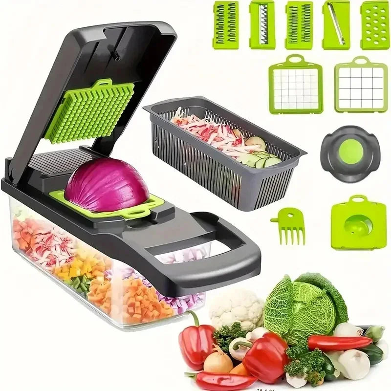 16 IN1 Mandoline Slicer Veggie Food Chopper Vegetable Cutter Tomato Carrot Grater Cheese French Onion Shredders Kitchen Tool