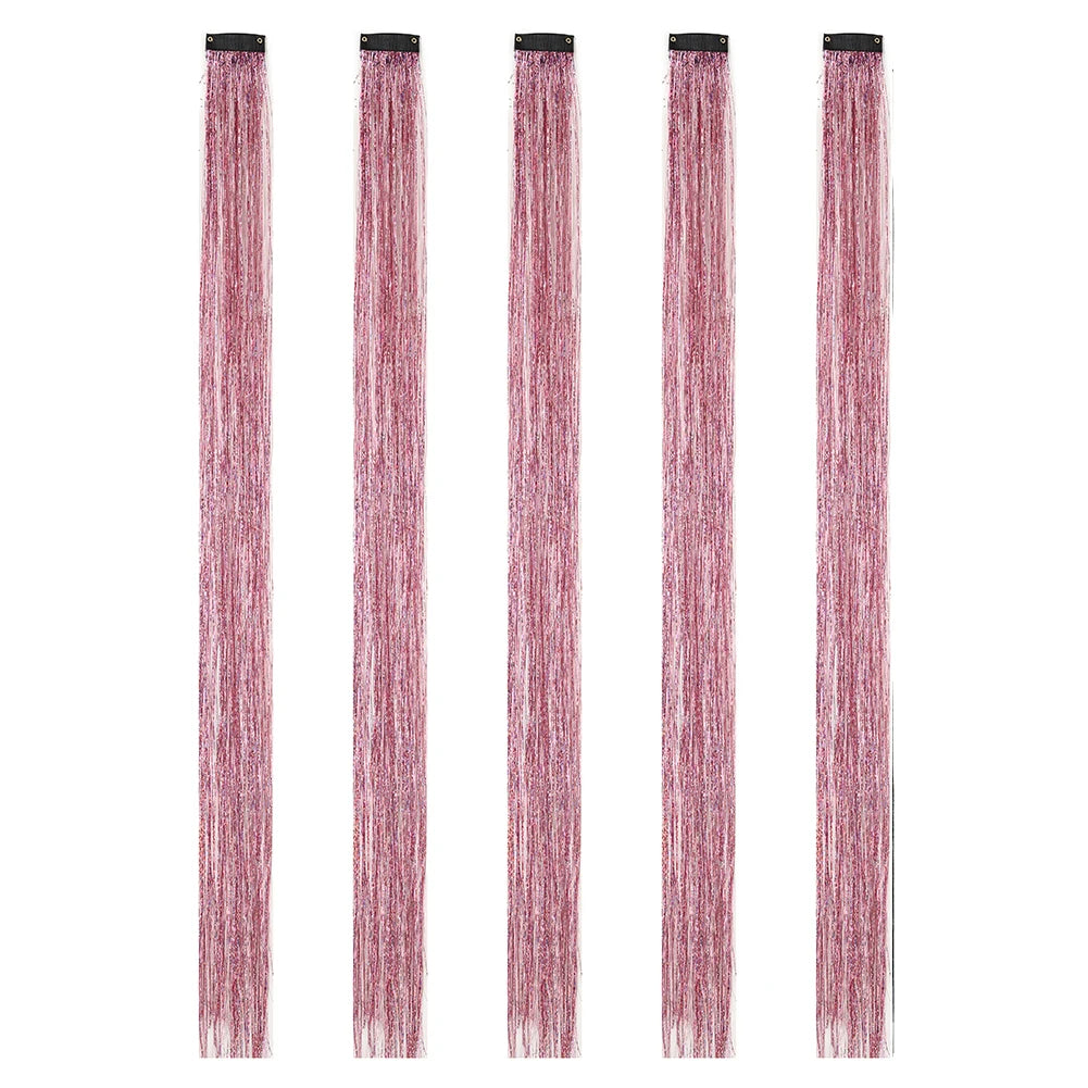 Clip in Hair Tinsel Synthetic 22 Inch Colorfull Tinsel Hair Extensions 5Pcs/Pack for Women Girls Party Christmas New Year Gift