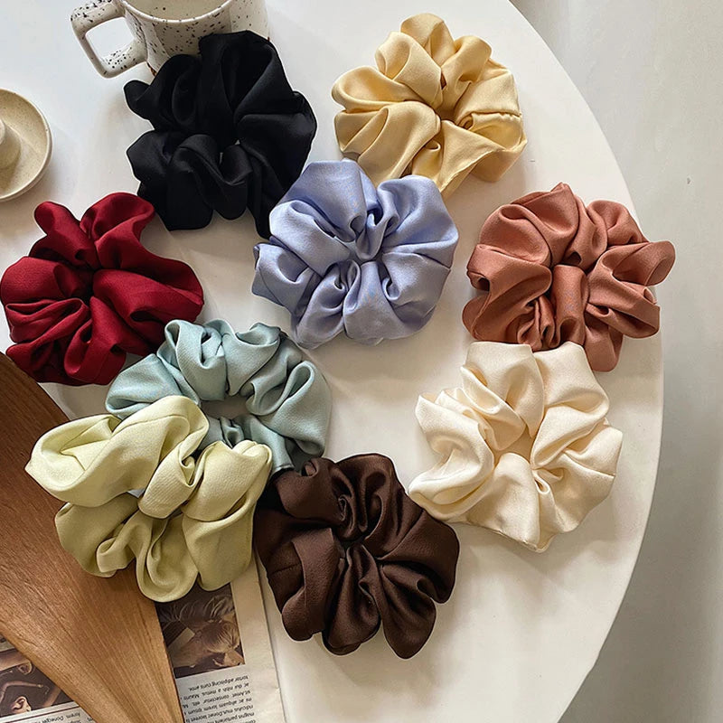 Silk Hair Scrunchies Elastic Ponytail Holder Hair Band Satin Silk Solid Color Hair Ties for Women Hair Accessories Hair Rope