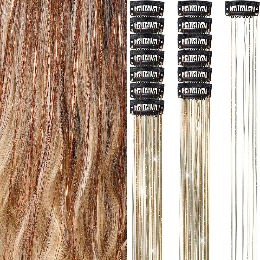 Fashion Highlights Clip Clip in Hair Extensions Colored Shiny Hair Tinsel Fairy Hair Synthetic Hair Highlights Girls
