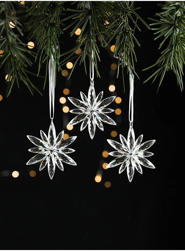 3pcs 2025 Christmas Decorations Christmas Transparent Snowflake Pendants Christmas Tree Home Decorations