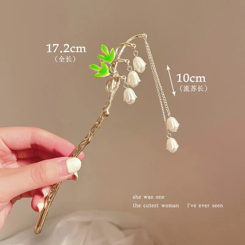 Elegant Flower Tassel Hairpin For Women Exquisite Neo-chinese Style Metal Hair Stick Girls Fashion Jewelry Hair Accessories