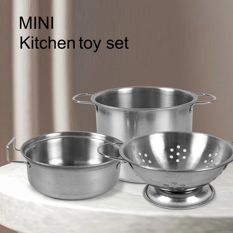 Kitchen Pretend Play Accessories Toys with Stainless Steel Cookware Pots and Pans Set,Cooking Utensils, Gifts Learning Tool