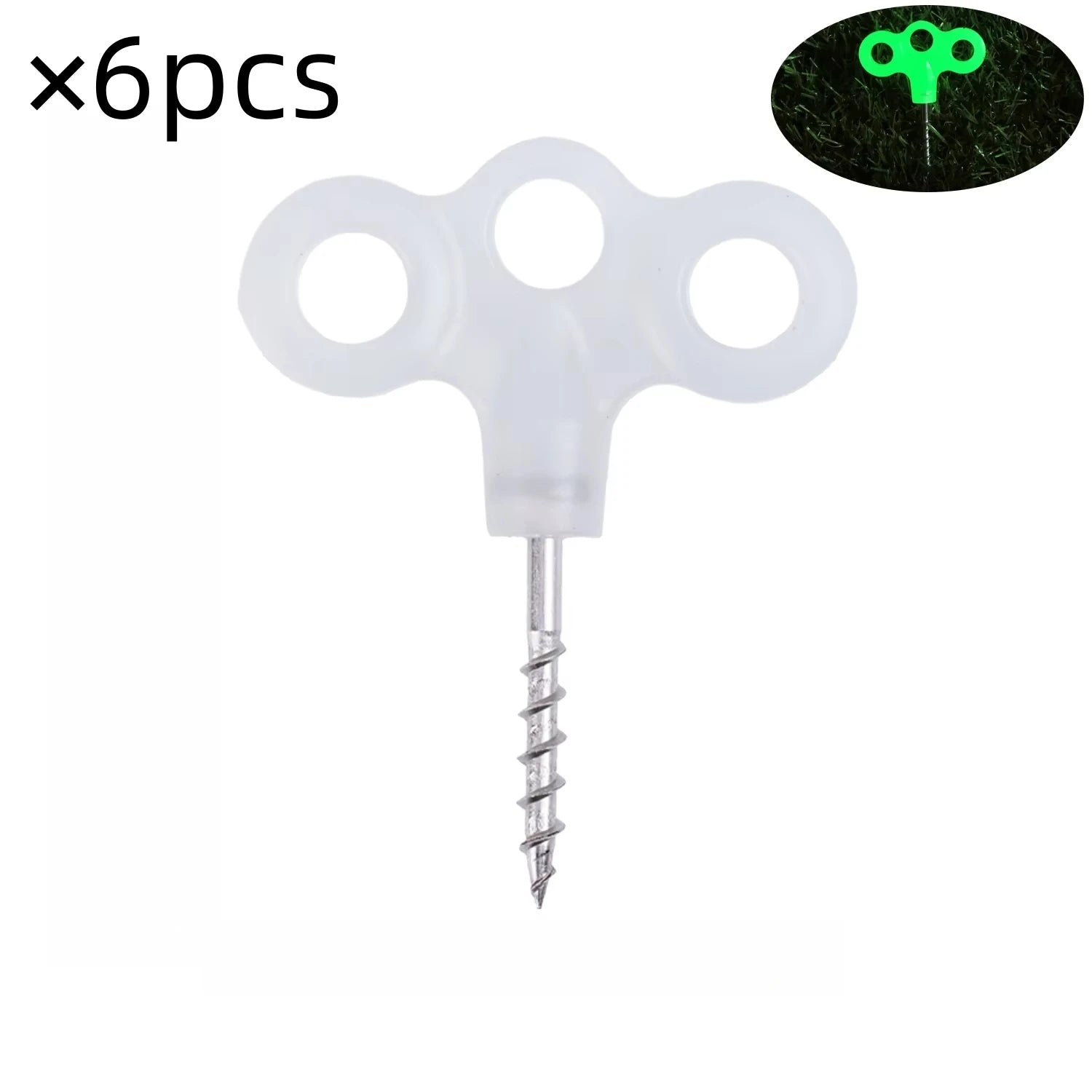 6Pcs Screw Hooks, Rope Buckles, Hiking Camping Pins, Tent Nails, Luminous Travel Outdoor Gear Tent Accessories, Three-Eye Outdoor Deck Rope Fasteners, Tent Accessories
