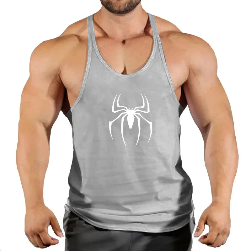 Spider Print Fitness Tank Top Fitness Shirt Muscle Men's Single Tank Top Men's Sleeveless Sweatshirt Men's Tops Fitness Clothing