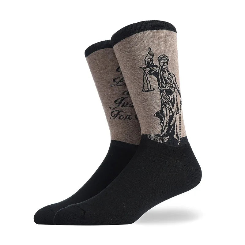 Men's Hip Hop Harajuku Socks Shark Clown Skateboarding Oil Painting Animal Mid-cut funny socks
