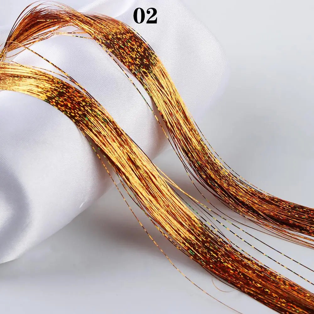100 Strands Hot Sale Synthetic Hair Sparkly Hair Tinsel Hair Extension Bling Silk Glitter Rainbow  Color