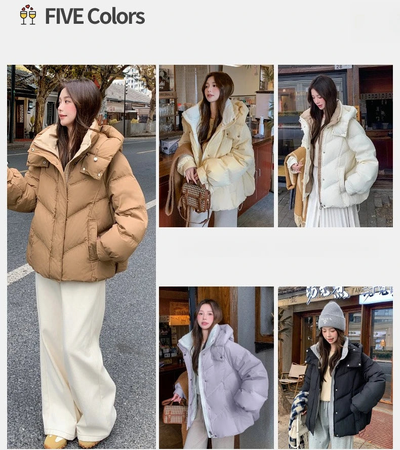 2025 Women Clothing Short Cotton Coat Winter New Style Loose Fit Thickened Petite Cotton Jacket Cold Protection Bread Parkas