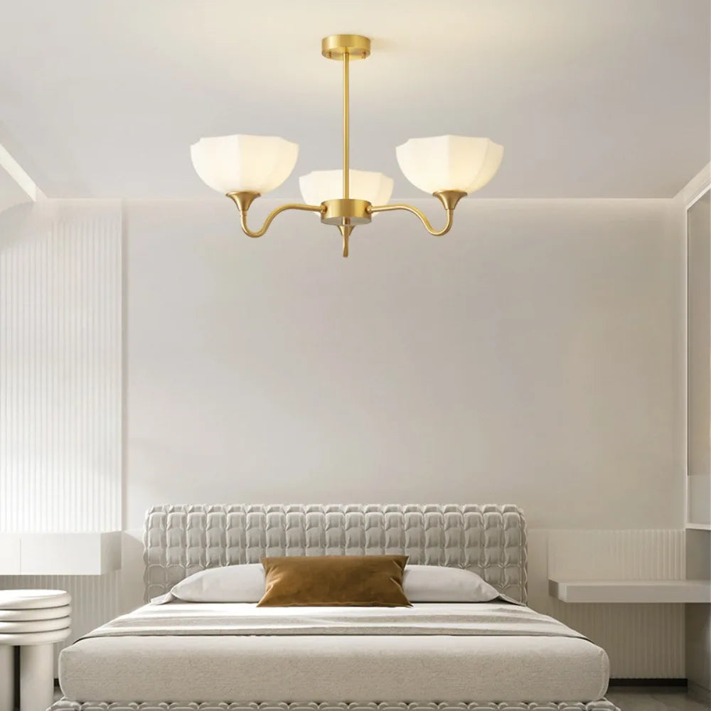 Light Luxury Cream Style Living Room Chandelier Bedroom Dining Room Brass Lamp Attic Lobby Hotel LED Home Lighting Decoration