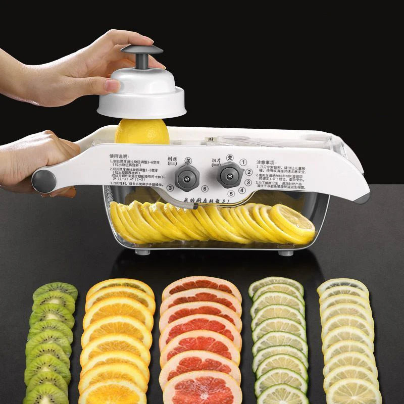 Lemon Slicer Adjustable Vegetable Food Cutter Slicing Machine Julienned with Basket Multifunctional Manual Potato Fruit Kitchen