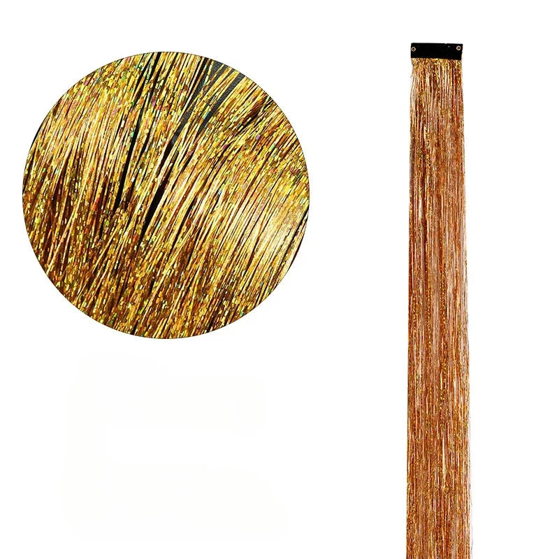 93cm Glitter Hair Tinsel Extension with BB Clips Laser Gold Silver Tinsel Hair Braided Girls Headwear Braiding Hair Decor Tools