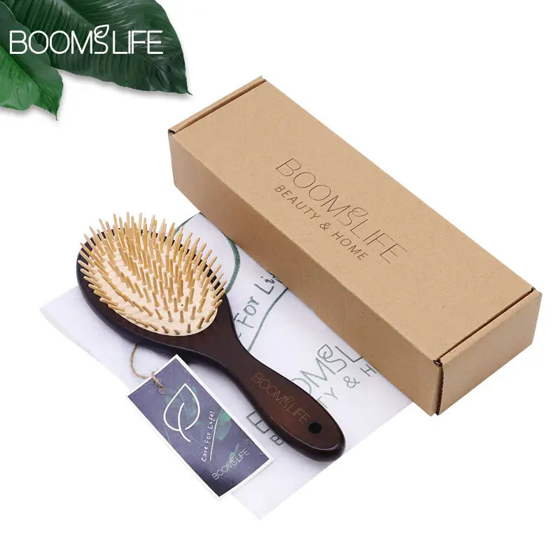 Black Wood Hair Brush Women Head Scalp Massage Detangling Hairbrush Wide Tooth Hair Comb Airbag Hair Loss Improve Scalp Tool