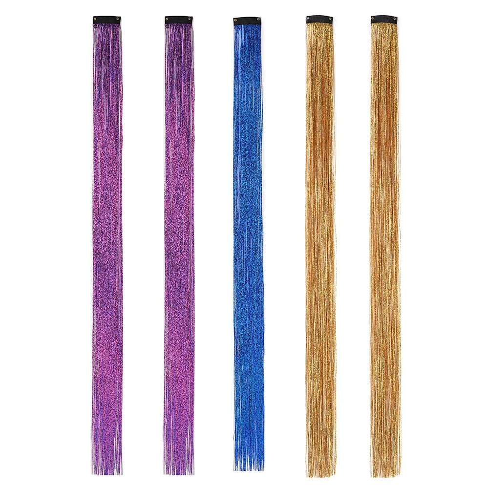 Clip in Hair Tinsel Synthetic 22 Inch Colorfull Tinsel Hair Extensions 5Pcs/Pack for Women Girls Party Christmas New Year Gift