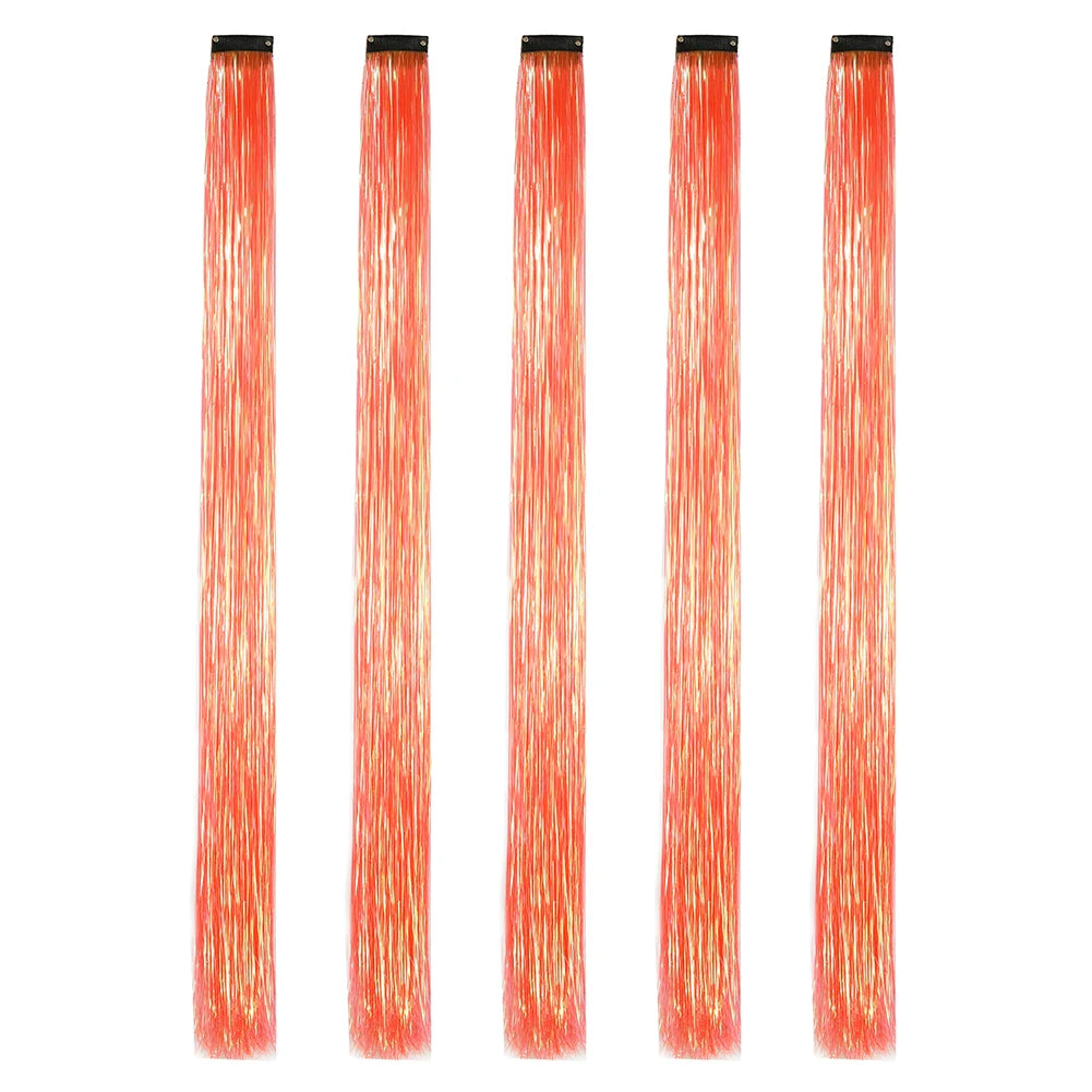Clip in Hair Tinsel Synthetic 22 Inch Colorfull Tinsel Hair Extensions 5Pcs/Pack for Women Girls Party Christmas New Year Gift