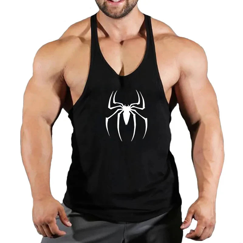 Spider Print Fitness Tank Top Fitness Shirt Muscle Men's Single Tank Top Men's Sleeveless Sweatshirt Men's Tops Fitness Clothing