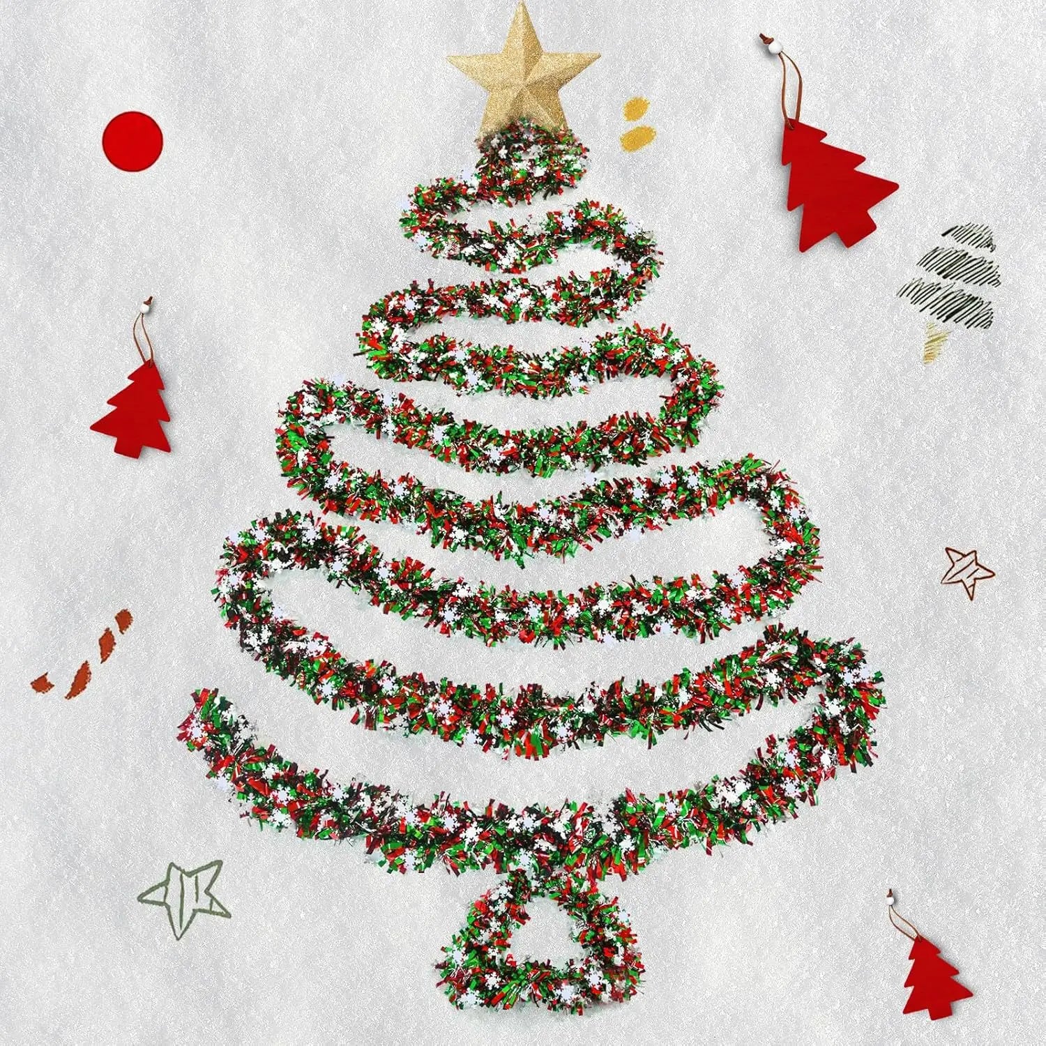 2M Christmas Snowflake Tinsel Garland Xmas Tree Decoration Christmas Metallic Twist Garland Ceiling Hanging New Year Party Decor