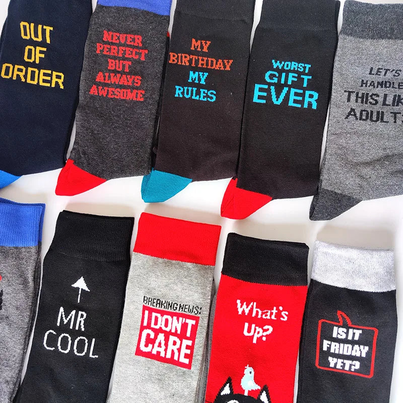 New 15 Style Letters Socks Men Novelty Funny Socks Trend Street Long Socks