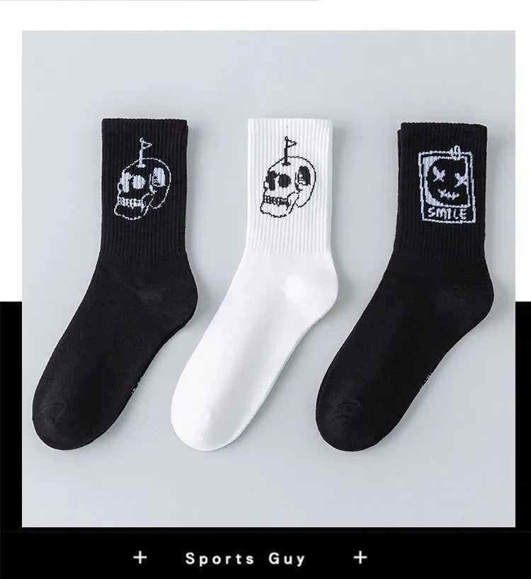 Men's graffiti funny socks, oversized socks, clown spray painted black and white socks