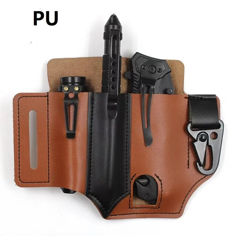 Tool Pocket Multifunctional Storage Wear Resistant Durable Outdoor Camping Sports Pocket Tool Leather Case Flashlight Cover