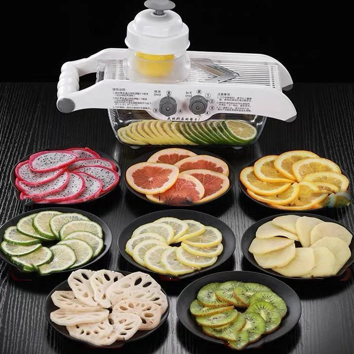 Lemon Slicer Adjustable Vegetable Food Cutter Slicing Machine Julienned with Basket Multifunctional Manual Potato Fruit Kitchen