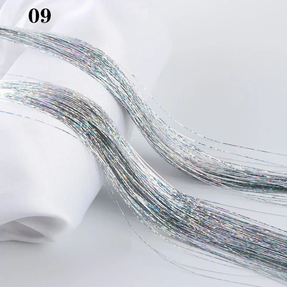 100 Strands Hot Sale Synthetic Hair Sparkly Hair Tinsel Hair Extension Bling Silk Glitter Rainbow  Color