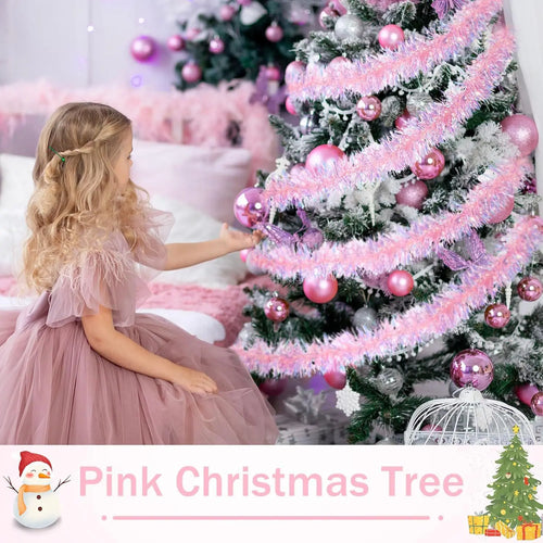78.7inch Pink Tinsel Garland Shiny Metallic Glitter Party Decoration for Christmas Valentine Wedding Birthday Holiday Home Decor