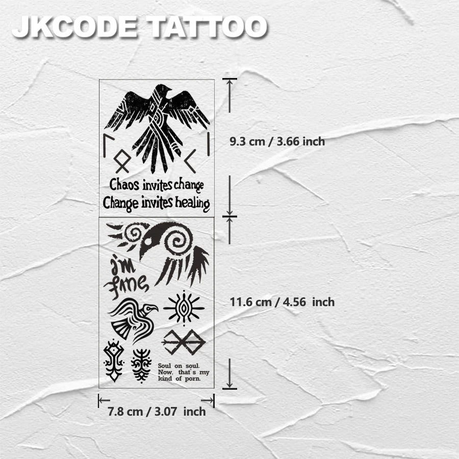 Waterproof Viking Ravens tattoo Semi-permanent Tattoos,Cryptic Symbol Temporary Tattoos,Lasts 1-2 Weeks, Tattoos For Man
