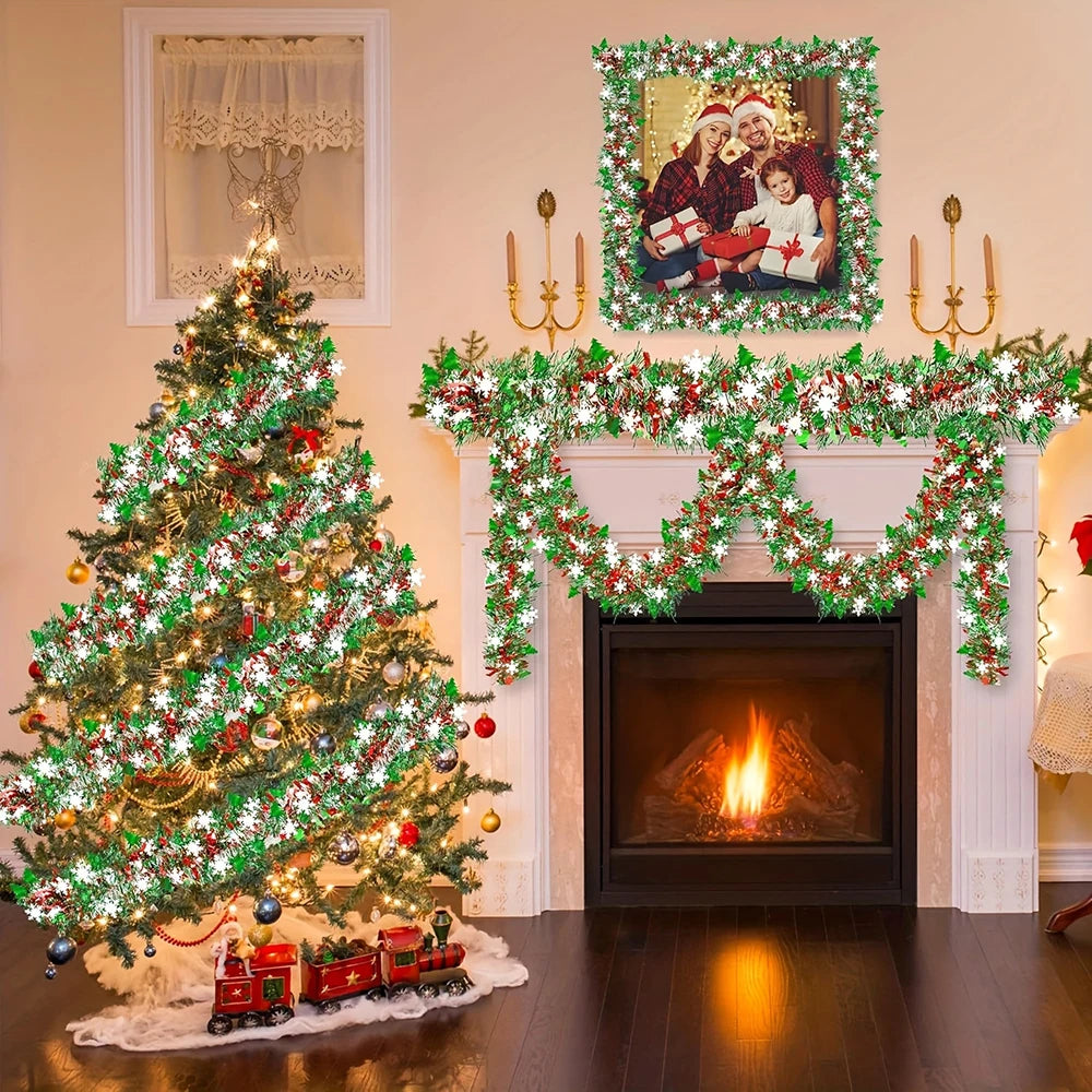 Christmas Tinsel Garland Metallic Shiny Garland Christmas Tree Garland Thick Hanging Christmas Decoration for Home